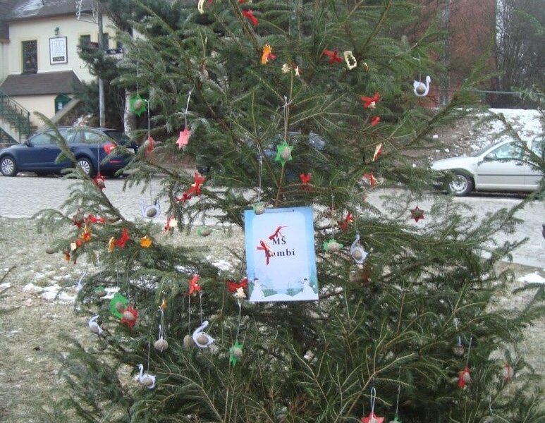 Zdobení stromečků před infocentrem
