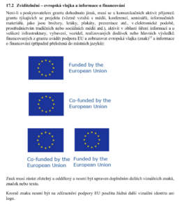 Pravidla publicity Erasmus+ — evropská vlajka a informace o financování