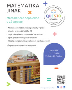 Zveme Vás na odpoledne s názvem MATEMATIKA JINAK - Mateřská škola a Základní škola Questo